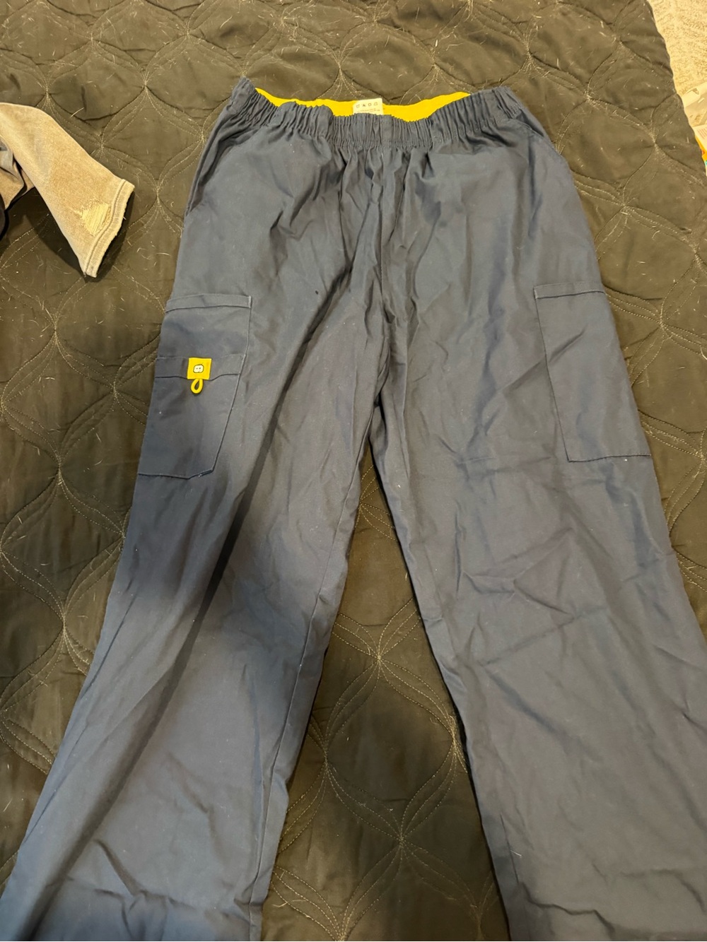 WonderWink Navy Cargo Scrub Pants with Yellow Accent